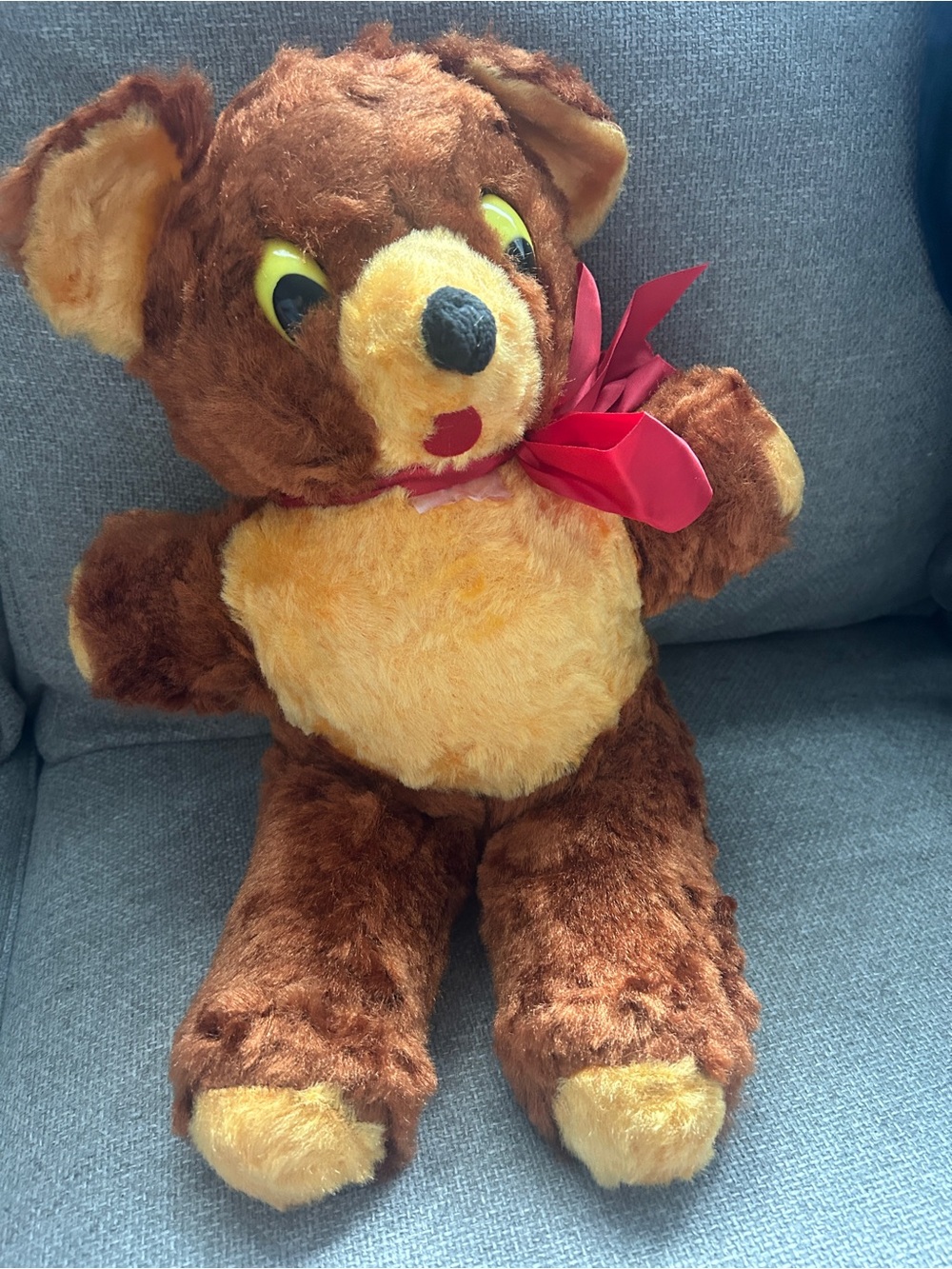 Vintage Brown Cream Talking Teddy Bear Pull String Retro Plush
